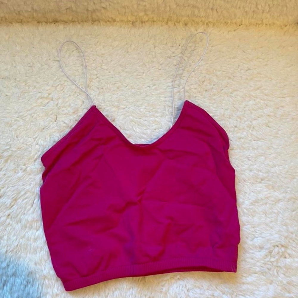 Intimately Free People Hot Pink Seamless Skinny Strap Tank with white straps